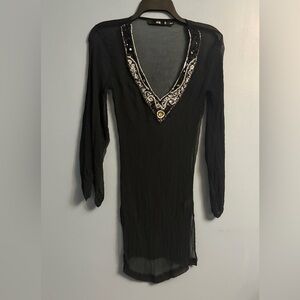 Black Long Sleeve Top w/Embellished Necklines Perfect w/ a Tank Top Under!
